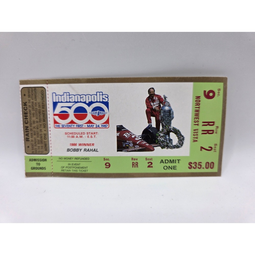 1987 Indianapolis 500 Indy 500 Full Ticket Bobby Rahal Al Unser Sr Vintage